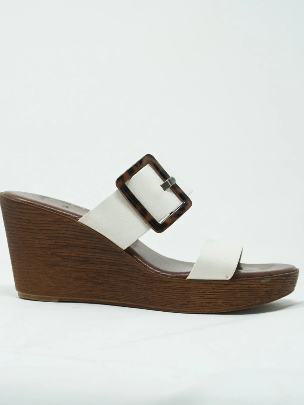 Italian Leather White Wedge Sandals, Size 8